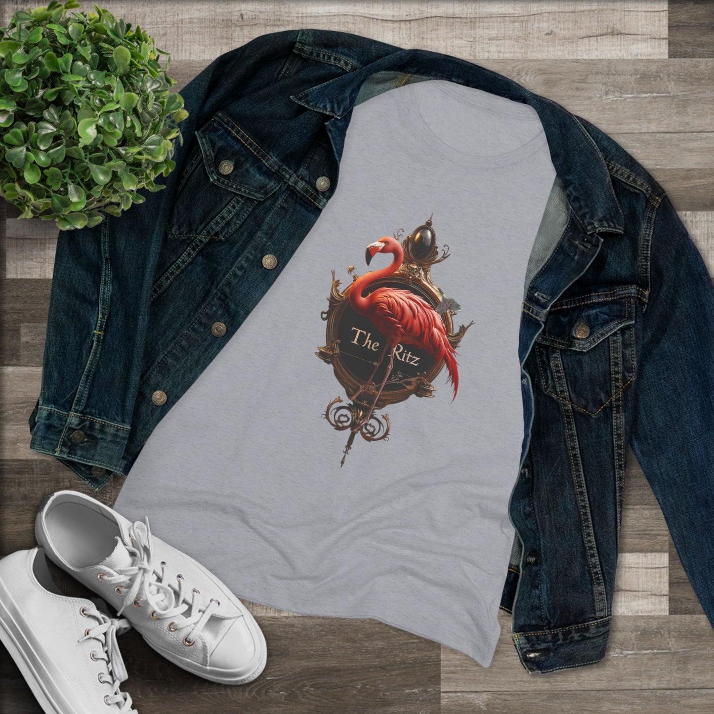 The Ritz Flamingo Women's Triblend Tee – Gilded Ornate Signage Design