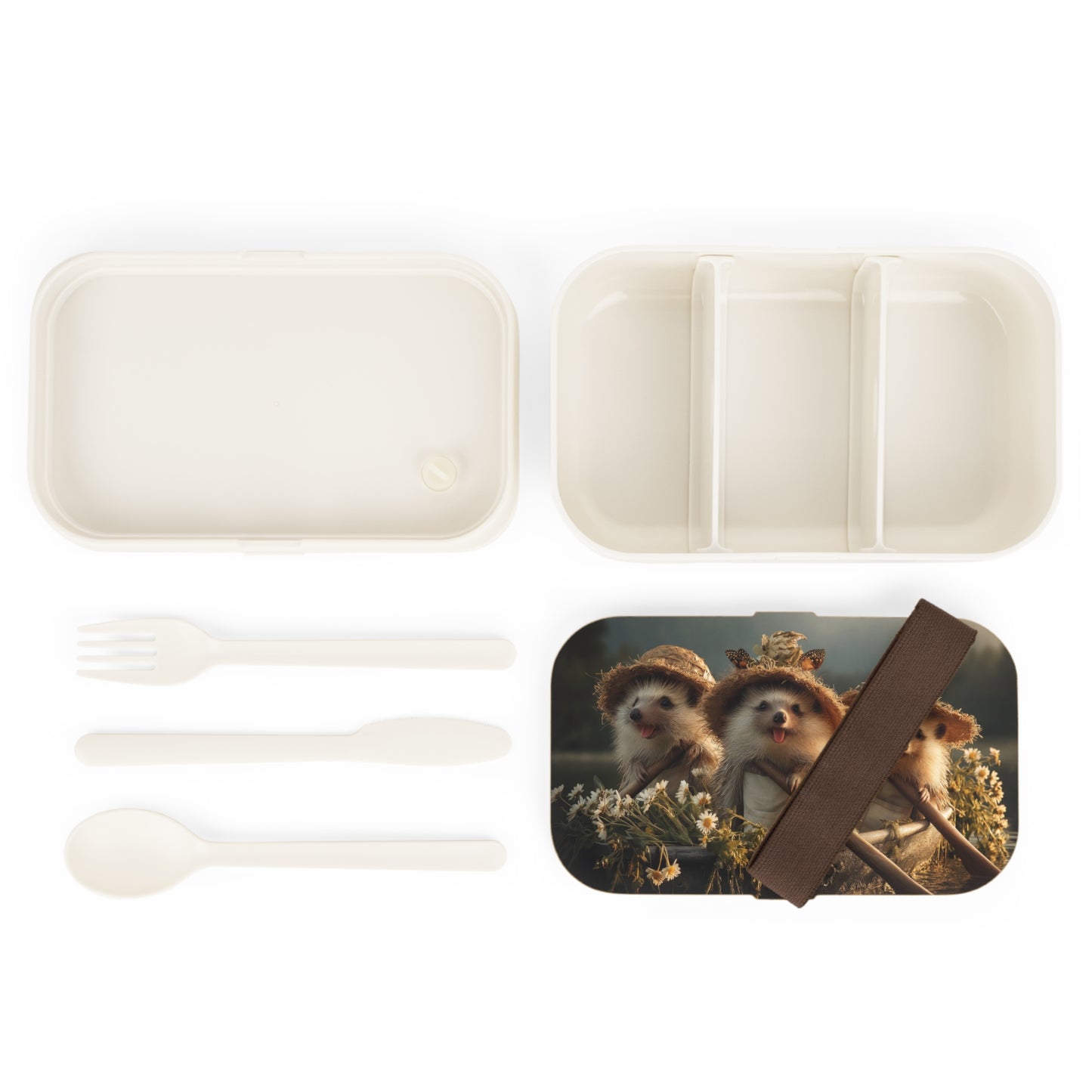 Three Hedgehog Rowers Bento Lunch Box – Golden Hour Pond Adventure