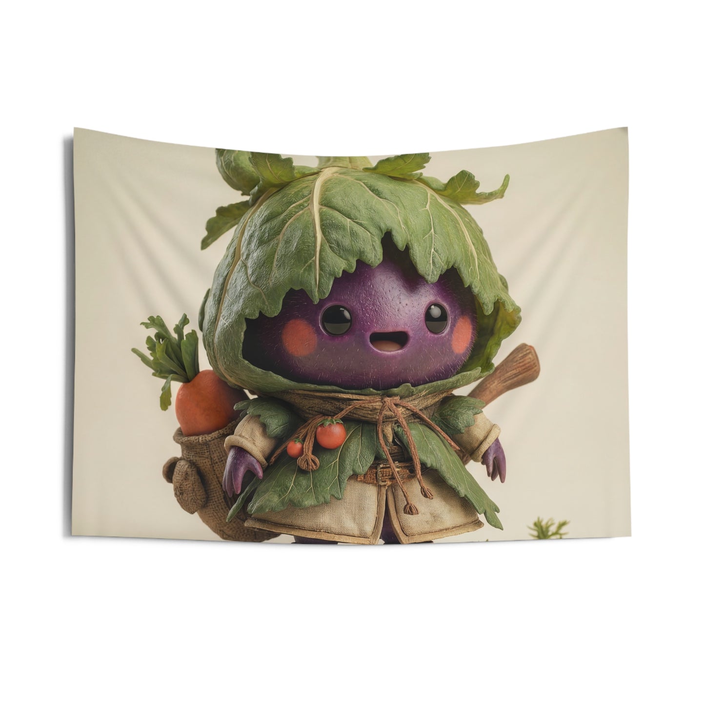 Purple Eggplant Guardian Indoor Wall Tapestries – Leaf-Crowned Harvest Hero