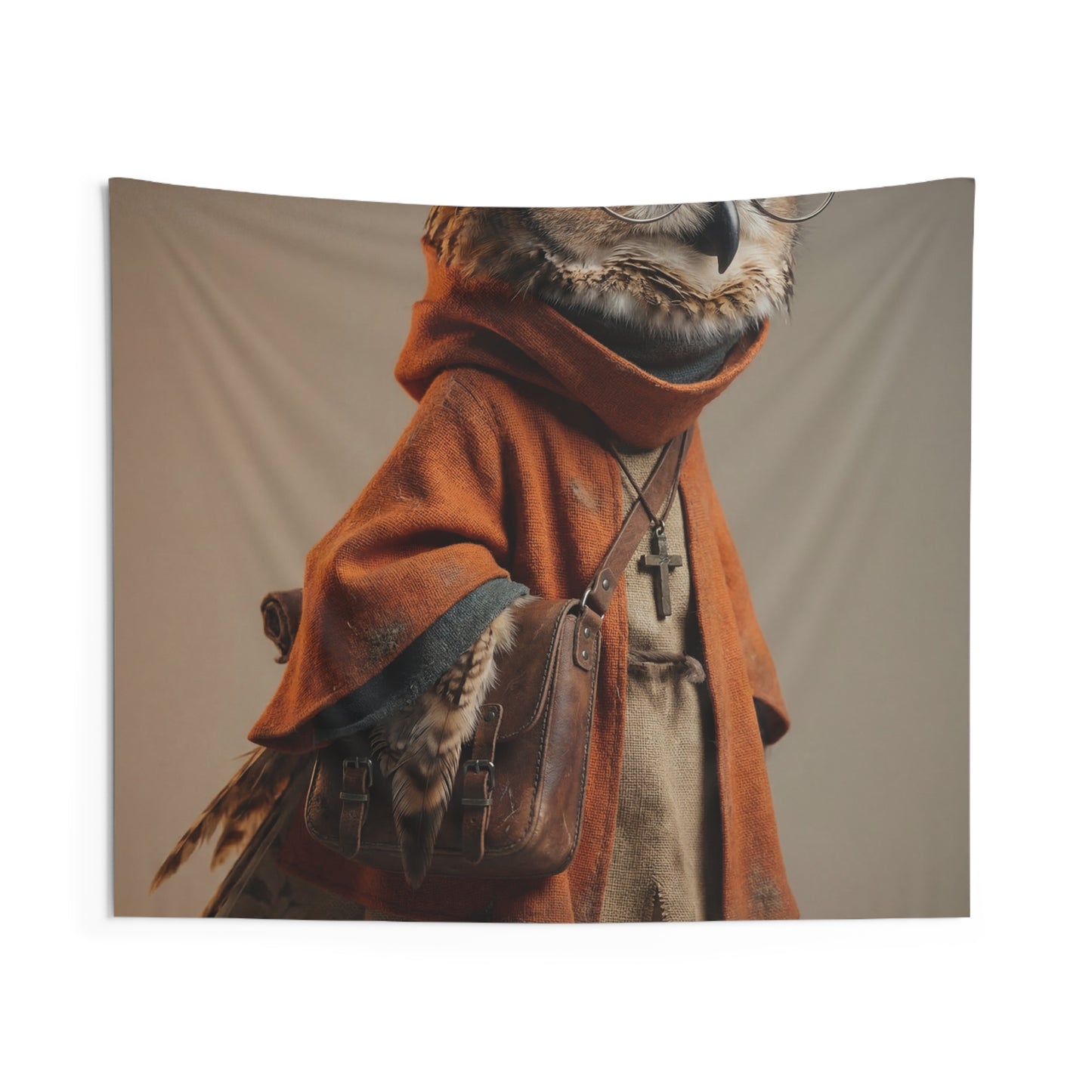 Wise Owl Scholar Tapestry – Warm Light, Worn Textiles, and Gentle Curiosity