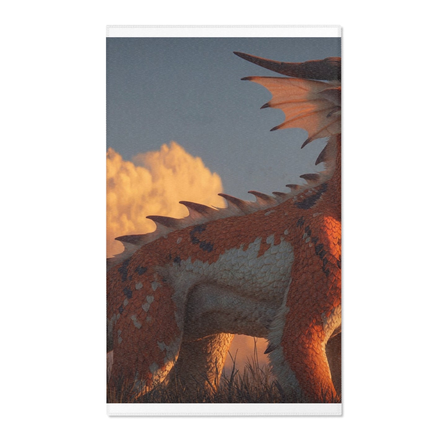 Sunset Sentinel Dragon Area Rug – Warm Ember Skies and Grasses