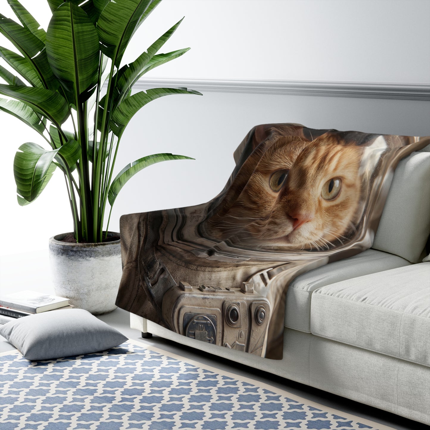 Astronaut Cat Sherpa Fleece Blanket – Orange Tabby Space Explorer Wrap