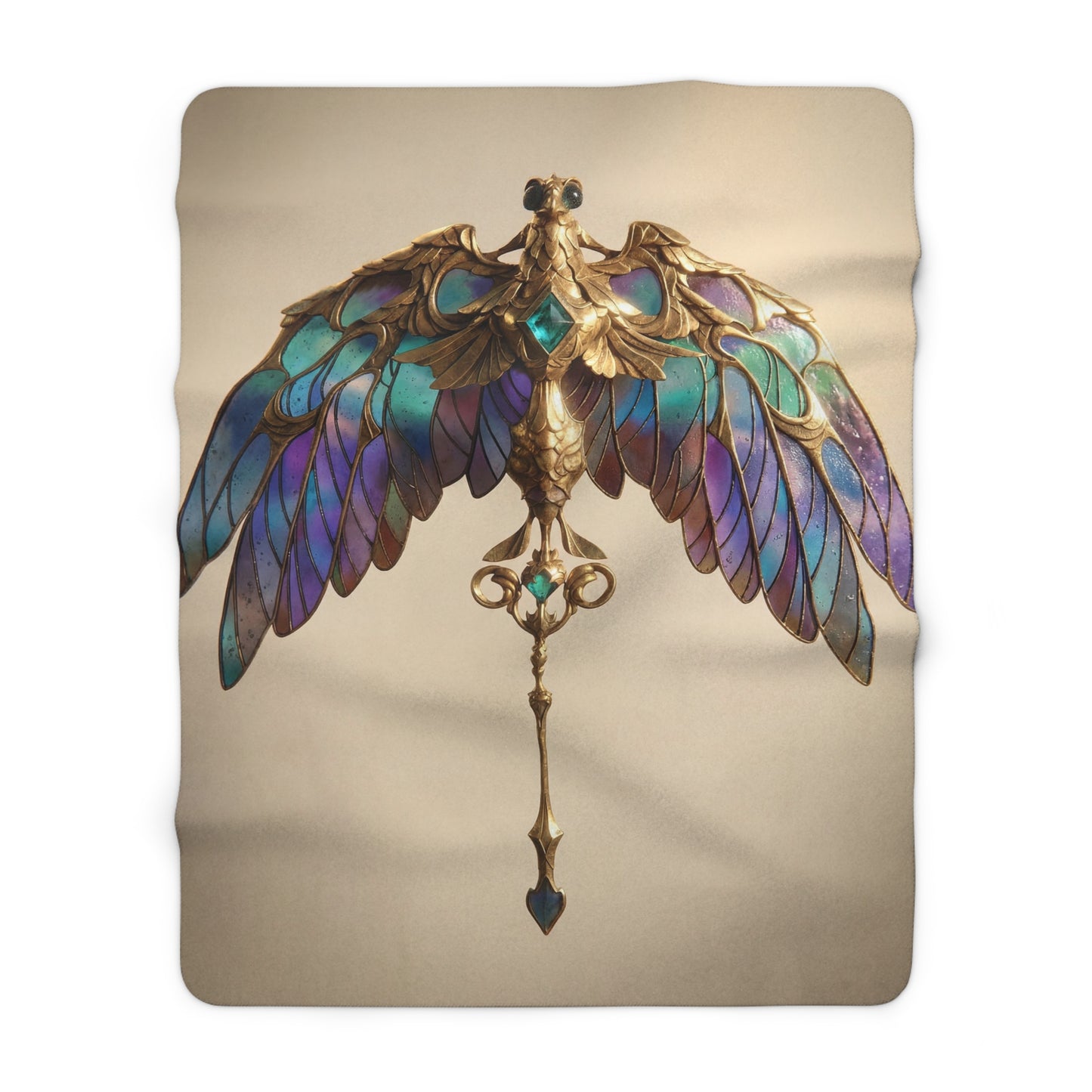 Iridescent Griffin Amulet Blanket – Stained Glass Guardian Tapestry