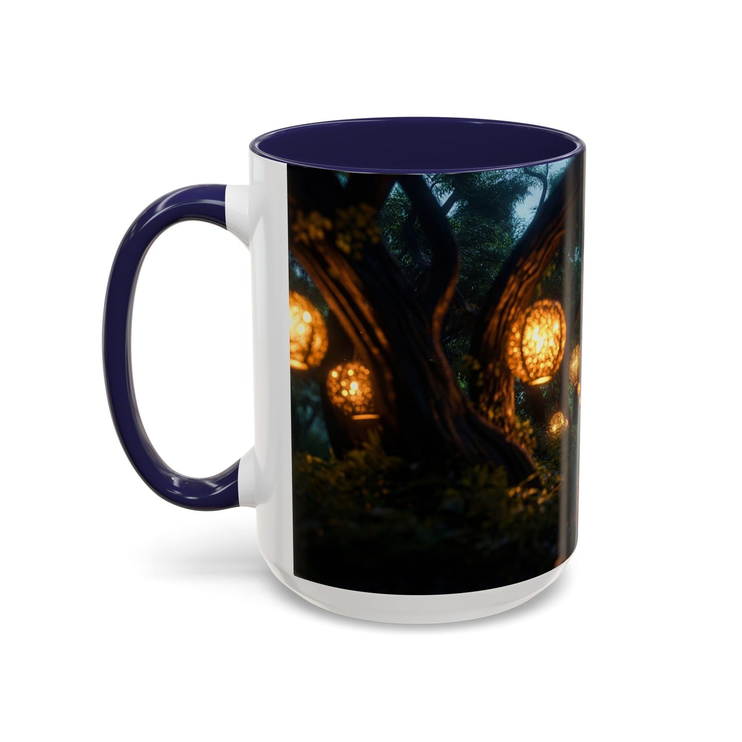 Luminous Forest Path Accent Coffee Mug (11, 15oz) – Warm Glow Through Ancient Branches