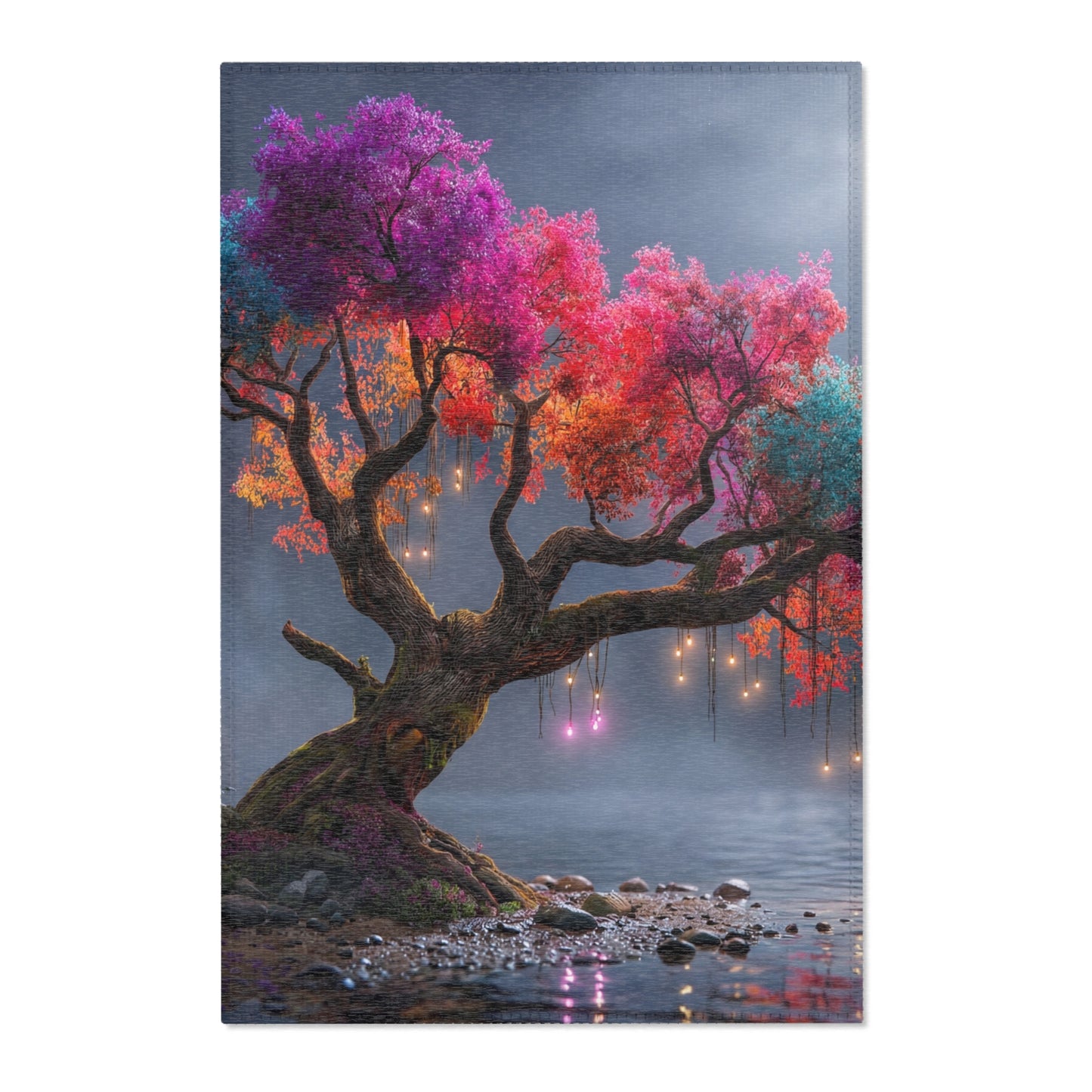 Chromatic Dream Tree Area Rugs – Moonlit Rainbow Canopy