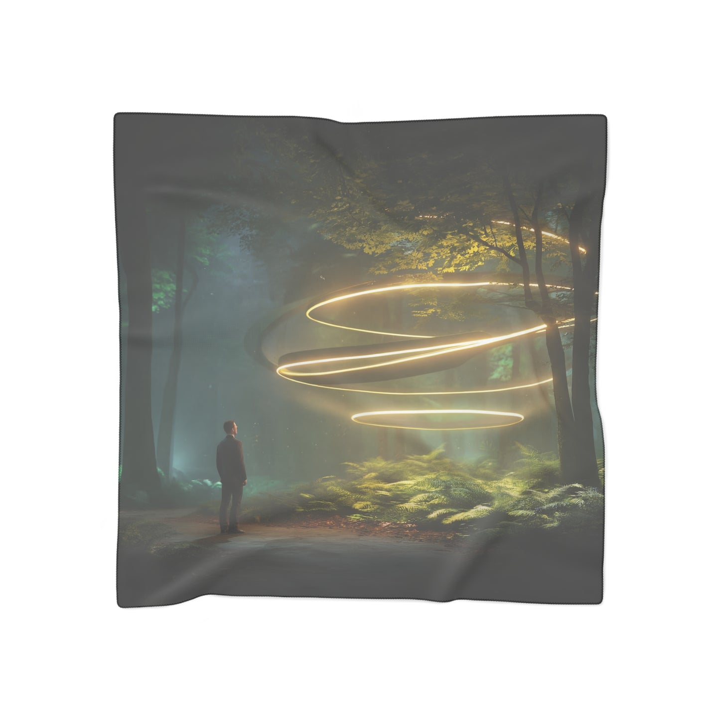 Luminescent Spiral Forest Scarf – Golden Orb Dreamscape