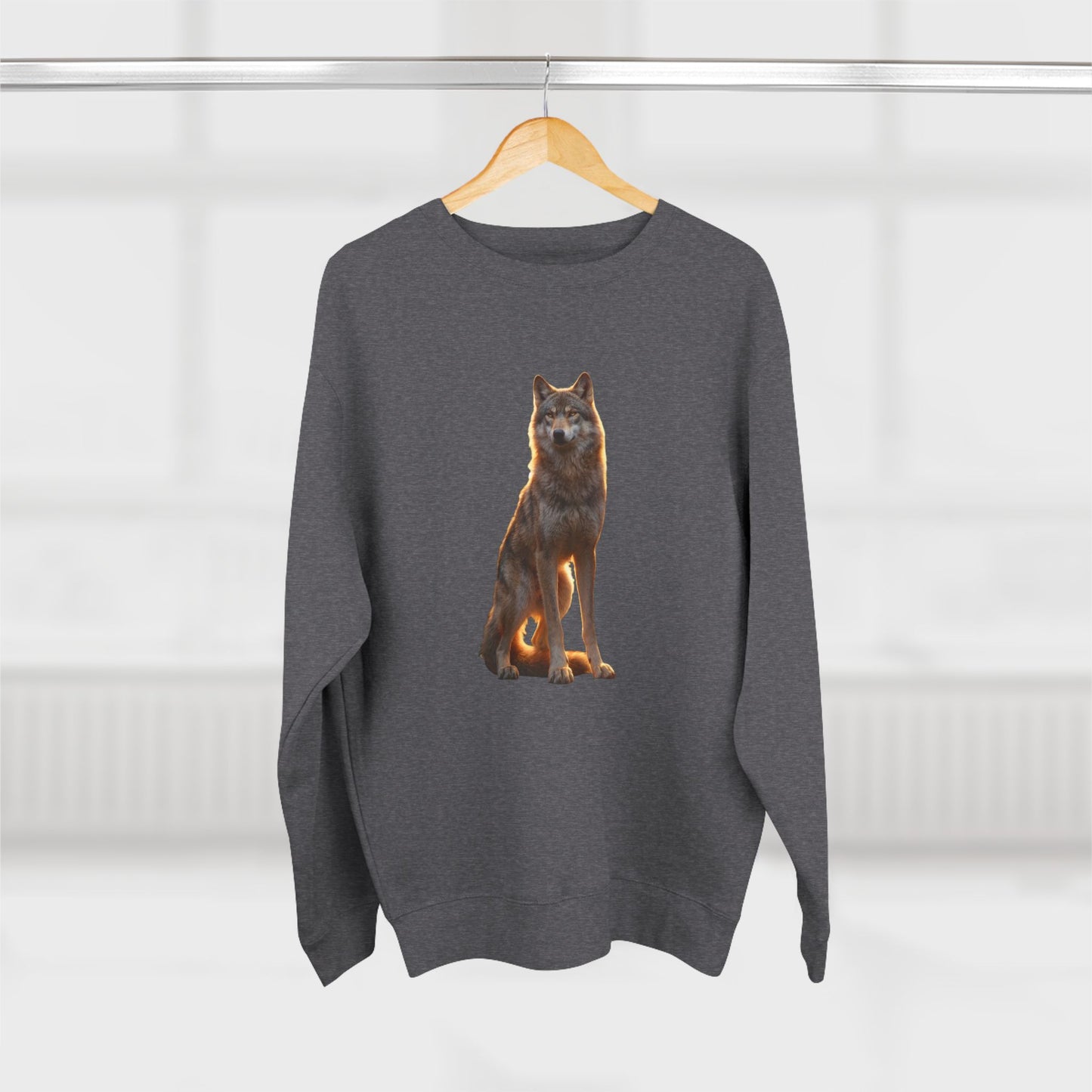 Sunset Sentinel Wolf Sweatshirt – Amber-Lit Canine Guardian Crewneck