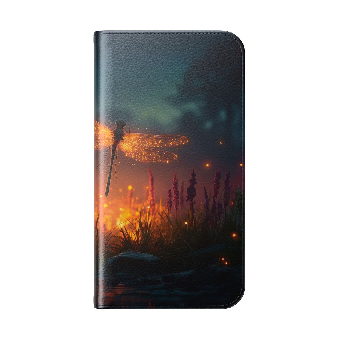 Bioluminescent Dragonfly Flip Cases – Glowing Amber Wings Over Twilight Marsh