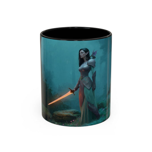 Glowing Sword Elf Sentinel Accent Coffee Mug (11, 15oz) – Misty Forest Guardian