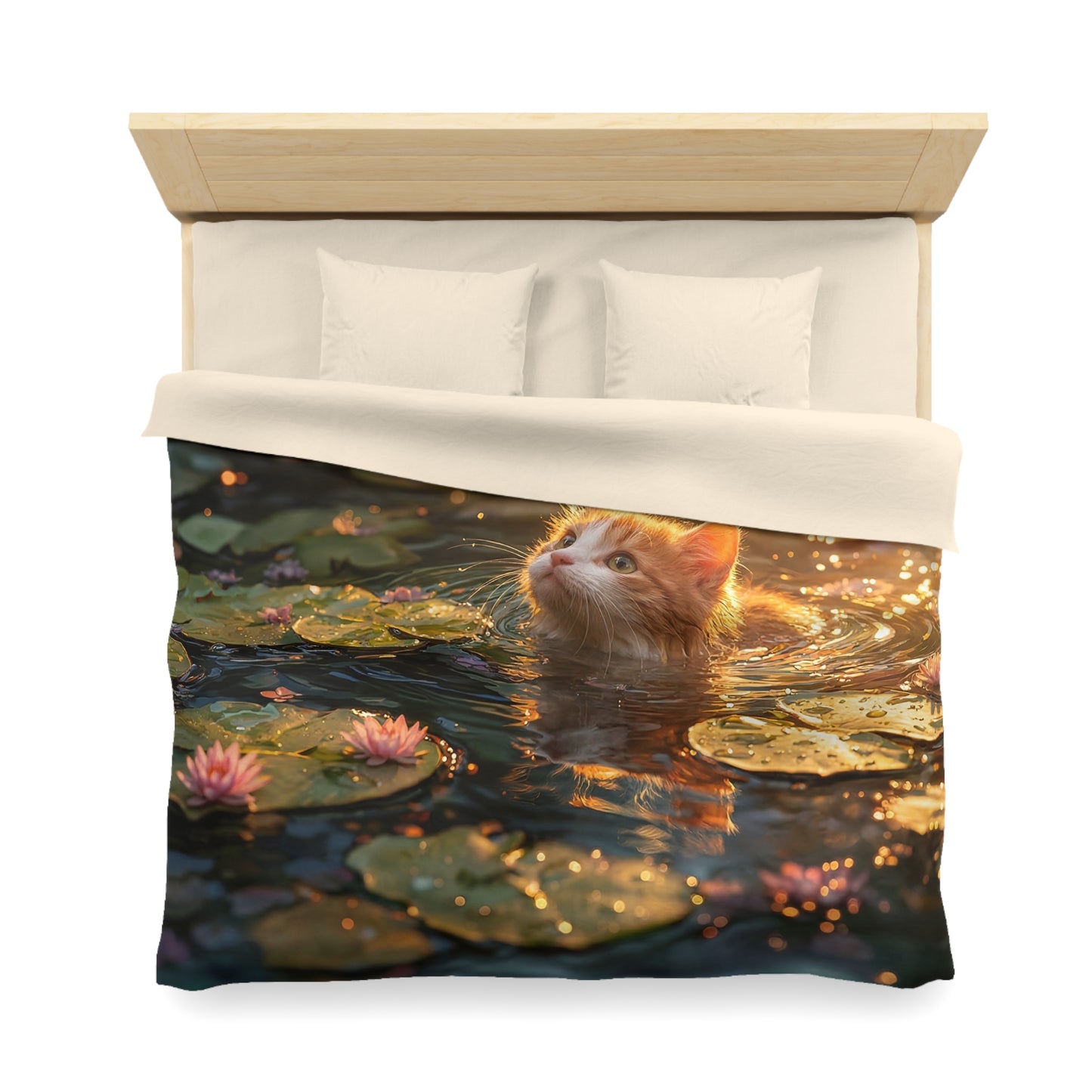 Lotus Pool Kitten Microfiber Duvet Cover – Golden Hour Serenity