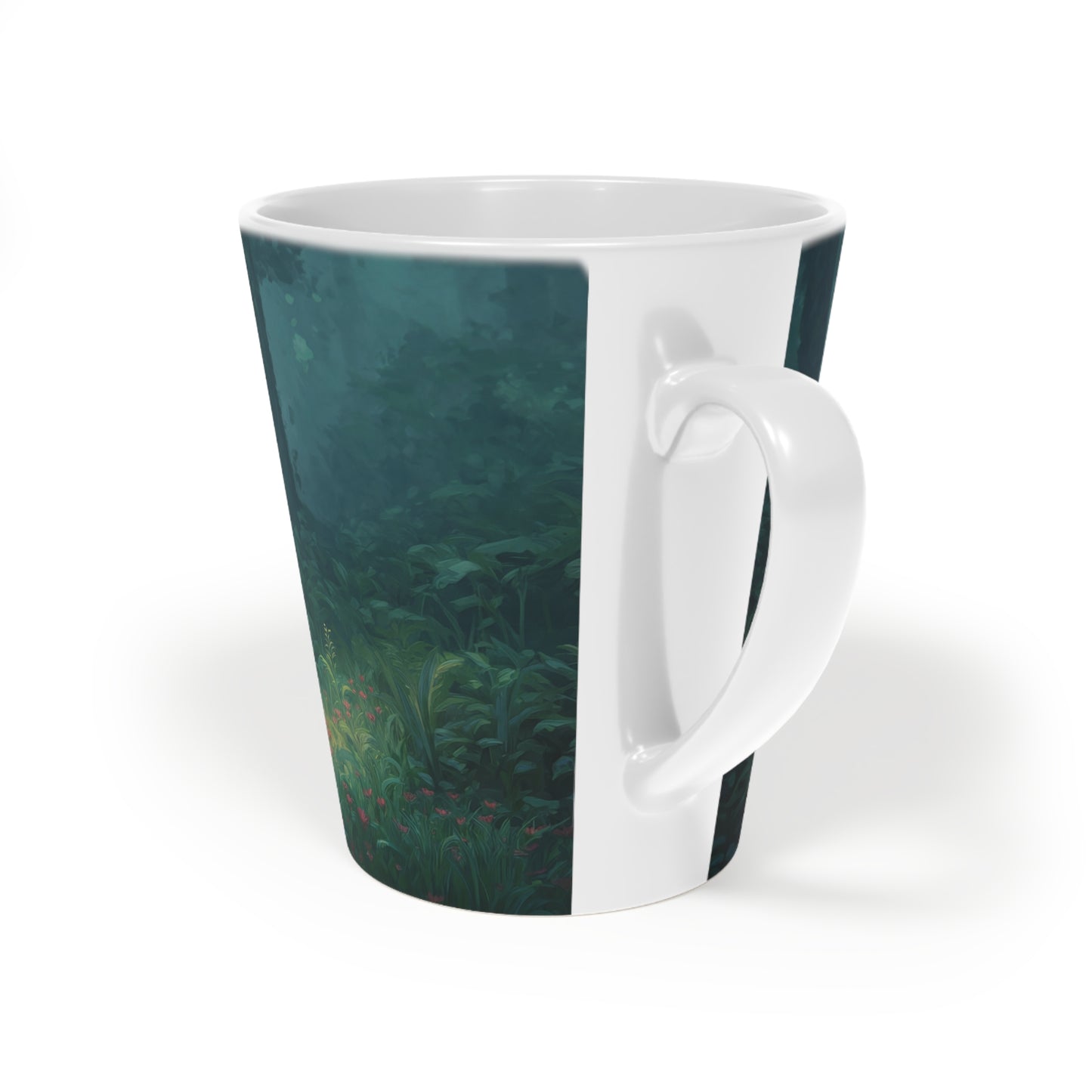 Forest Sentinel Latte Mug, 12oz – Emerald Grove Guardian Portrait