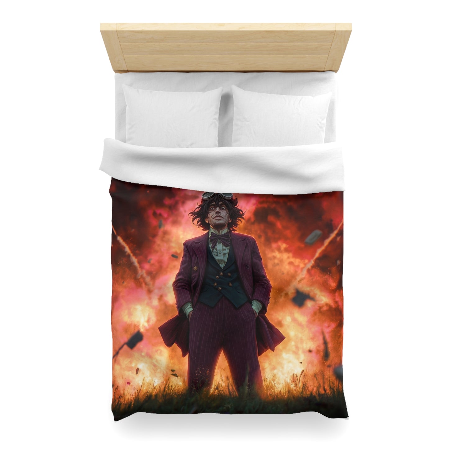 Explosive Goggles Man Microfiber Duvet Cover – Crimson Sky Aftermath