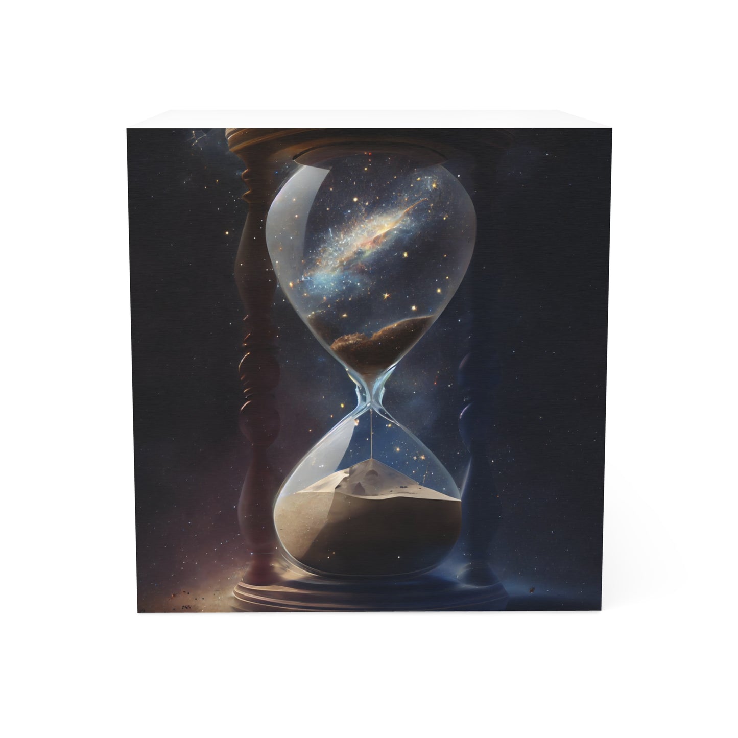 an enormous hourglass towering overhead, filled with stars and galaxies, hyper-realistic - Note Cube