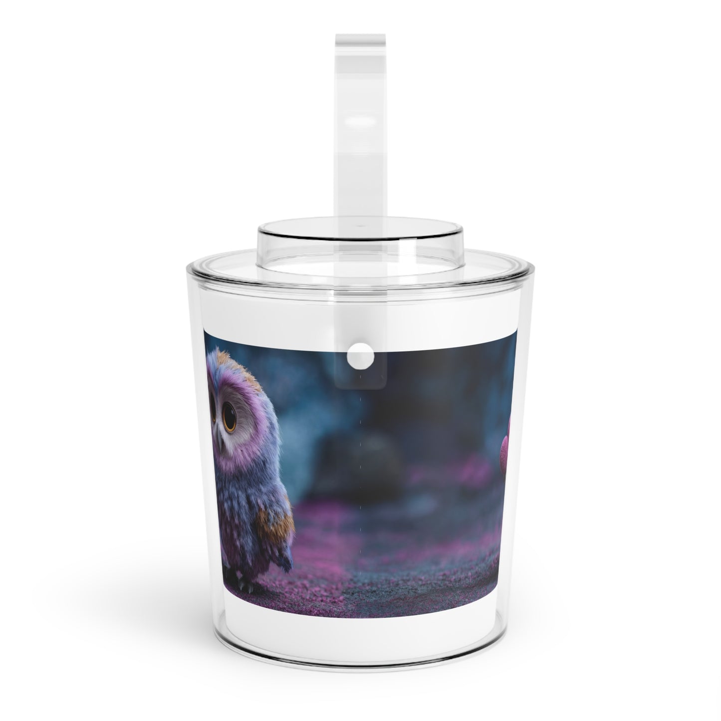 Velvet Owl Ice Bucket with Tongs – Offering a Fuzzy Heart in Twilight
