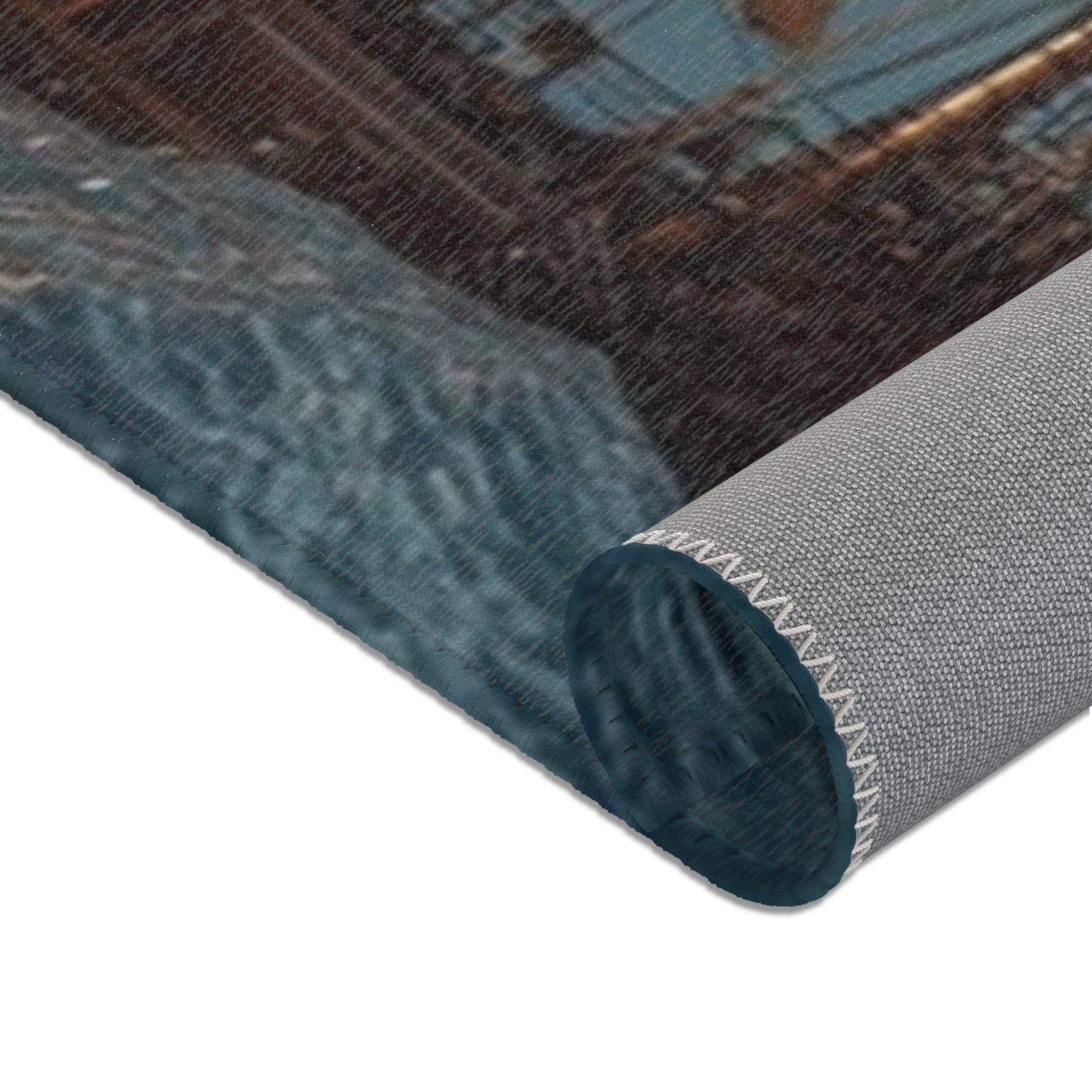 Storm-Sailed Ship in Bottle Area Rug – Captured Gale on Pebbled Shore