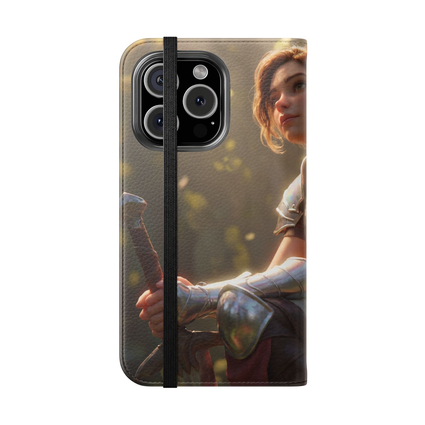 Elven Knight with Dragon Flip Cases – Iridescent Armor & Tiny Guardian Portrait