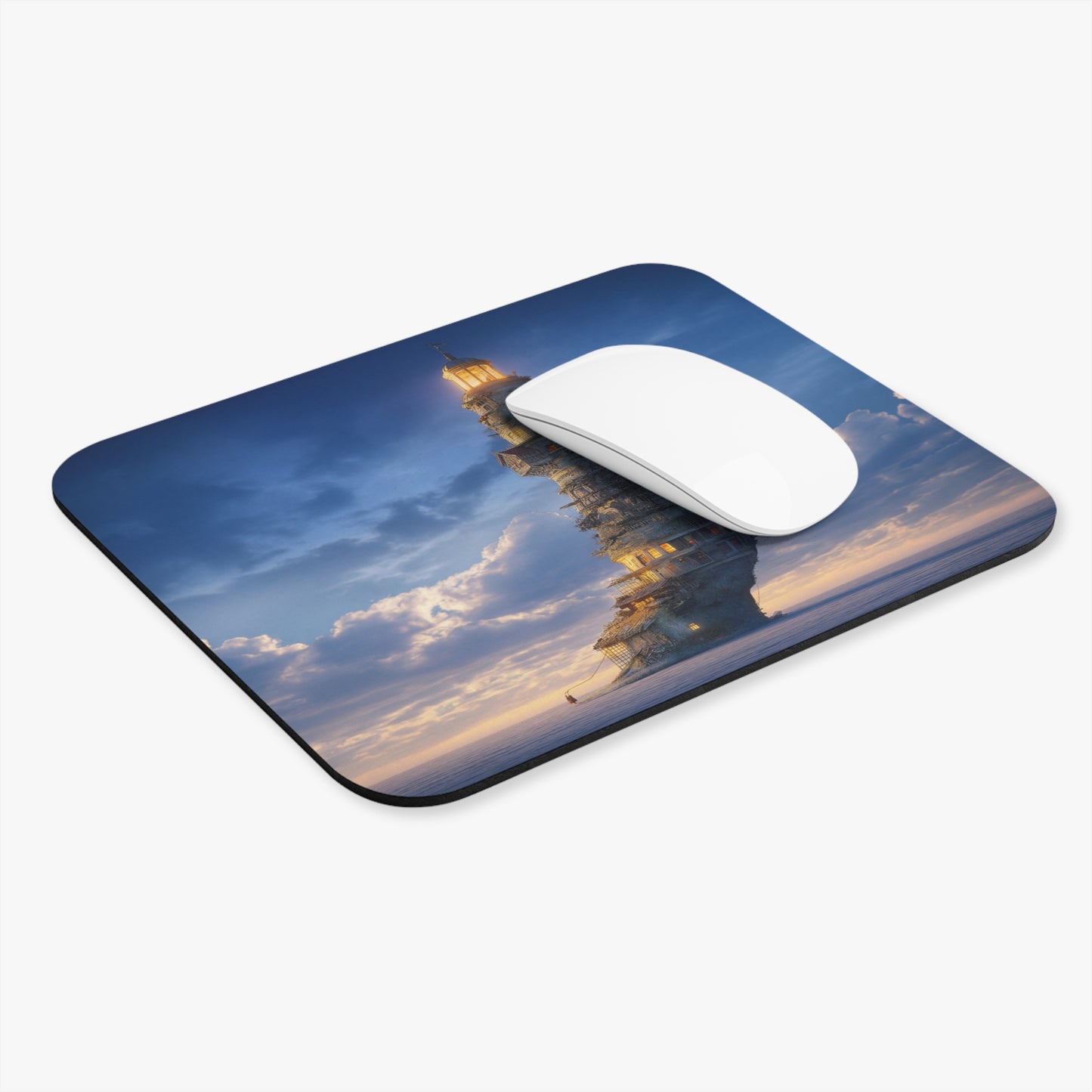 Skyborne Lighthouse Mouse Pad (Rectangle) – Twilight Beacon Rising from the Sea