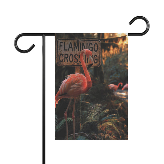 Flamingo Crossing Sign Garden Flag - Tropical Wildlife Art