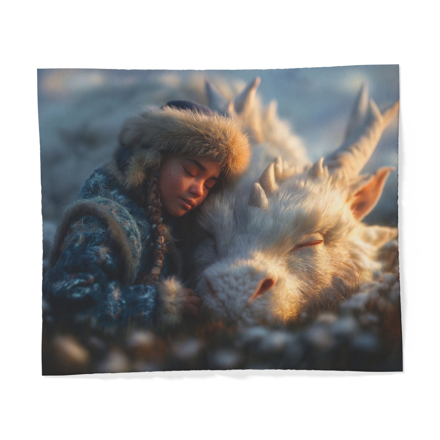 Sleeping Guardian Cotton Duvet Cover – White Dragon and Girl Serenity