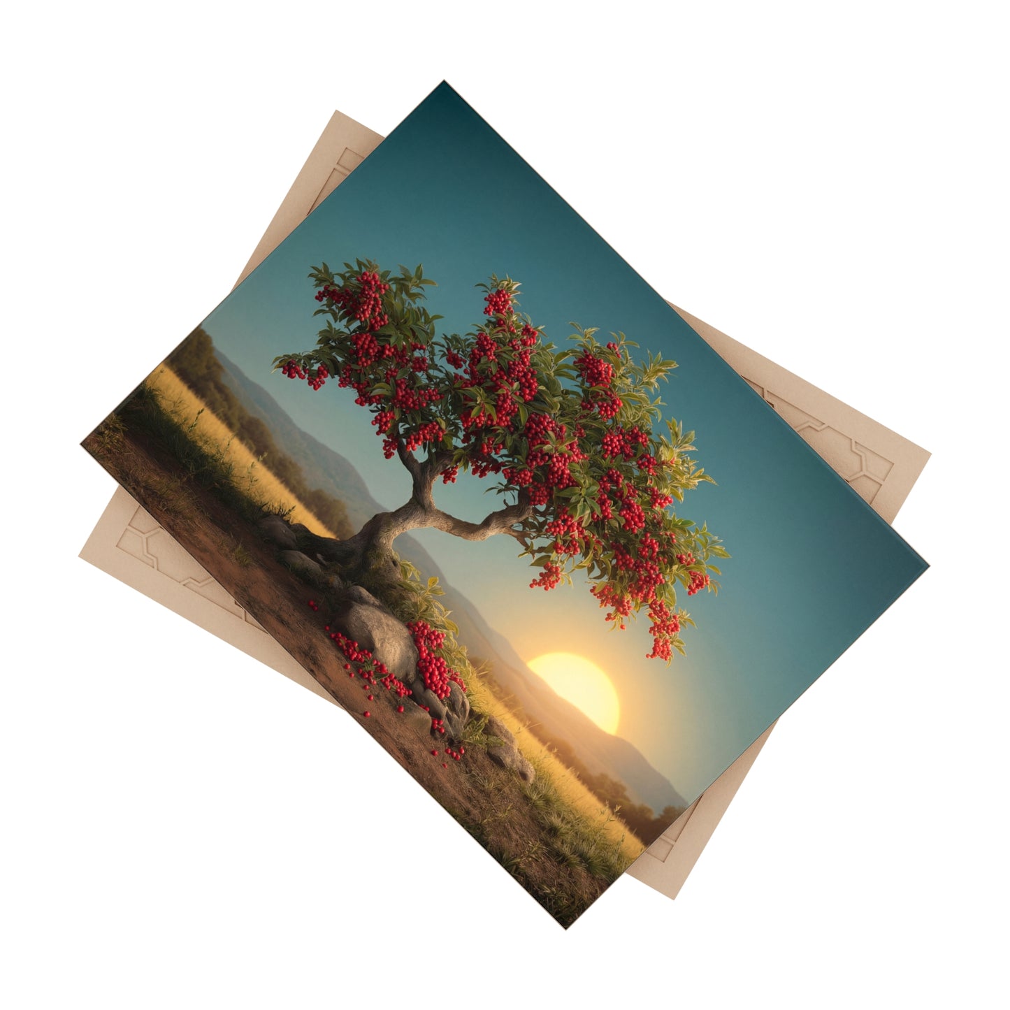 Berry Laden Tree Ceramic Photo Tile – Sunset’s Sweet Offering