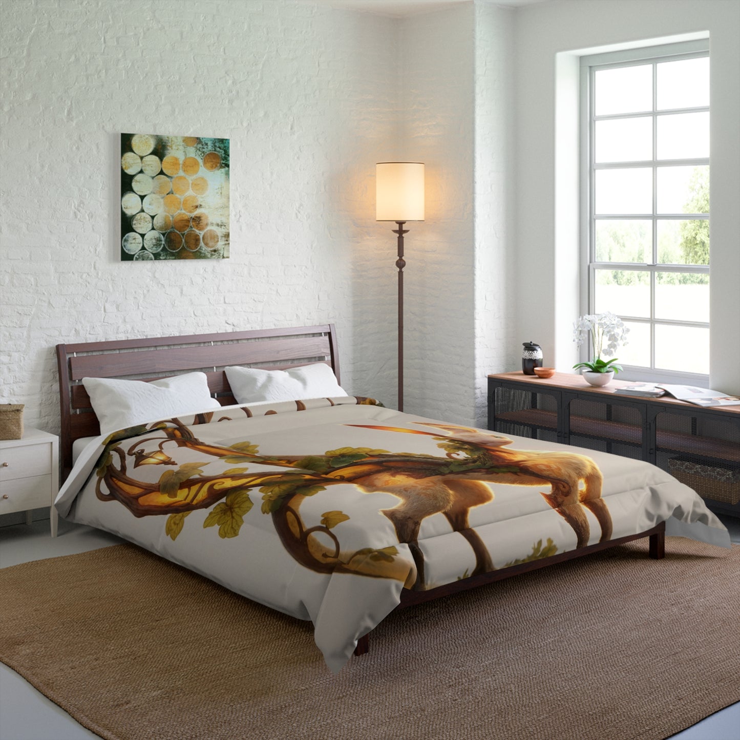 Moonlit Sentinel Comforter – Whimsical Fox Guardian Dreamscape