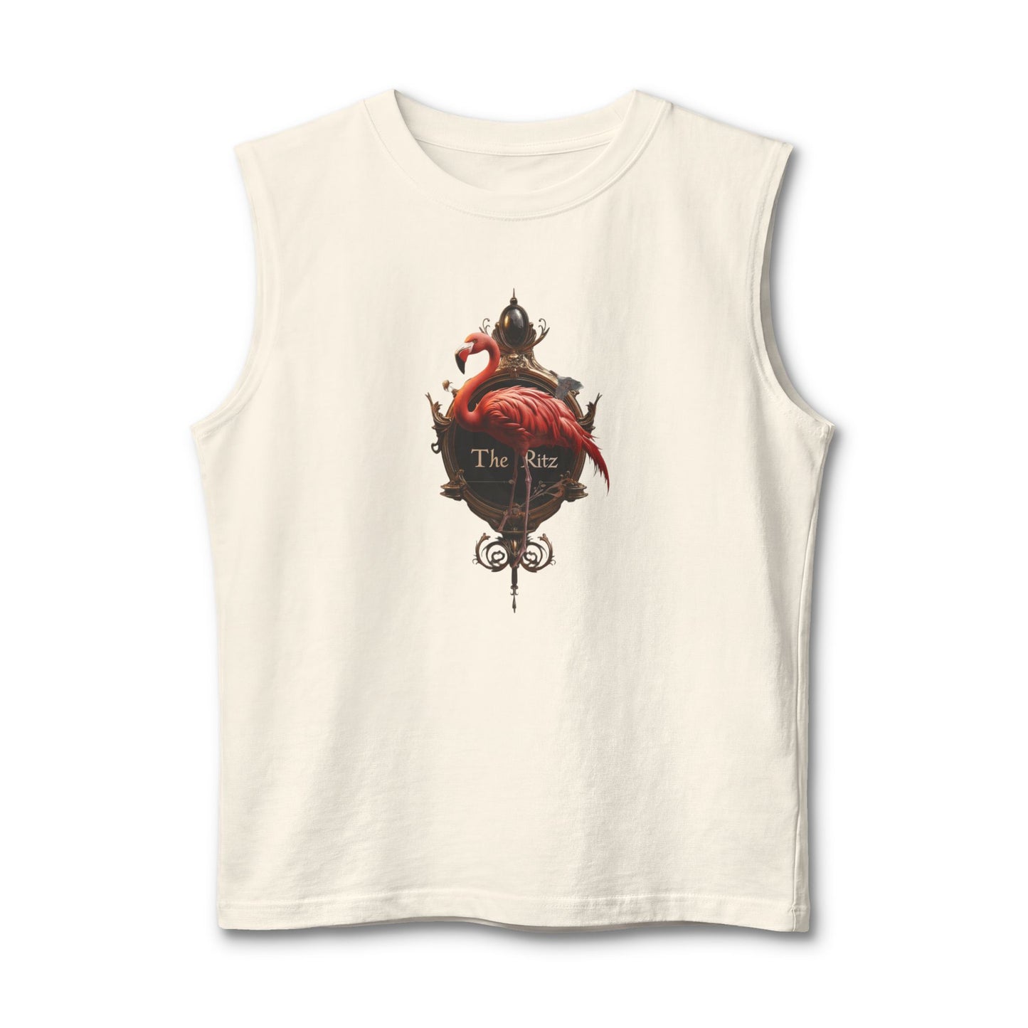 Crimson Flamingo Ritz Tank – Opulent Gold Signage Graphic