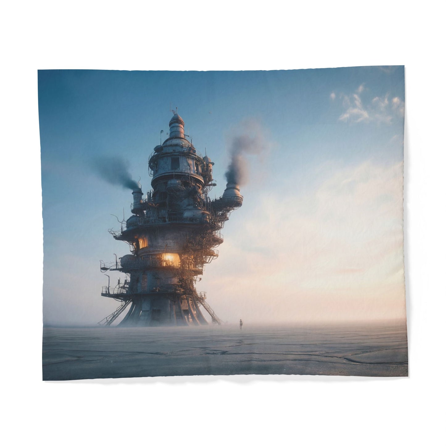 Solitary Watchtower Cotton Duvet Cover – Rustic Steam-Punk Sentinelscape