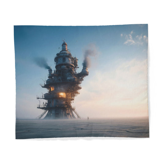 Solitary Watchtower Cotton Duvet Cover – Rustic Steam-Punk Sentinelscape