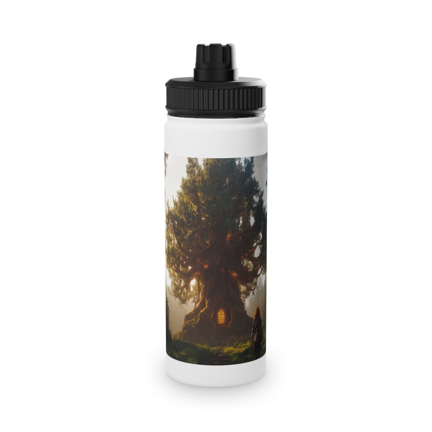 Ancient Treehouse Door Water Bottle – Sunlit Forest Sanctuary
