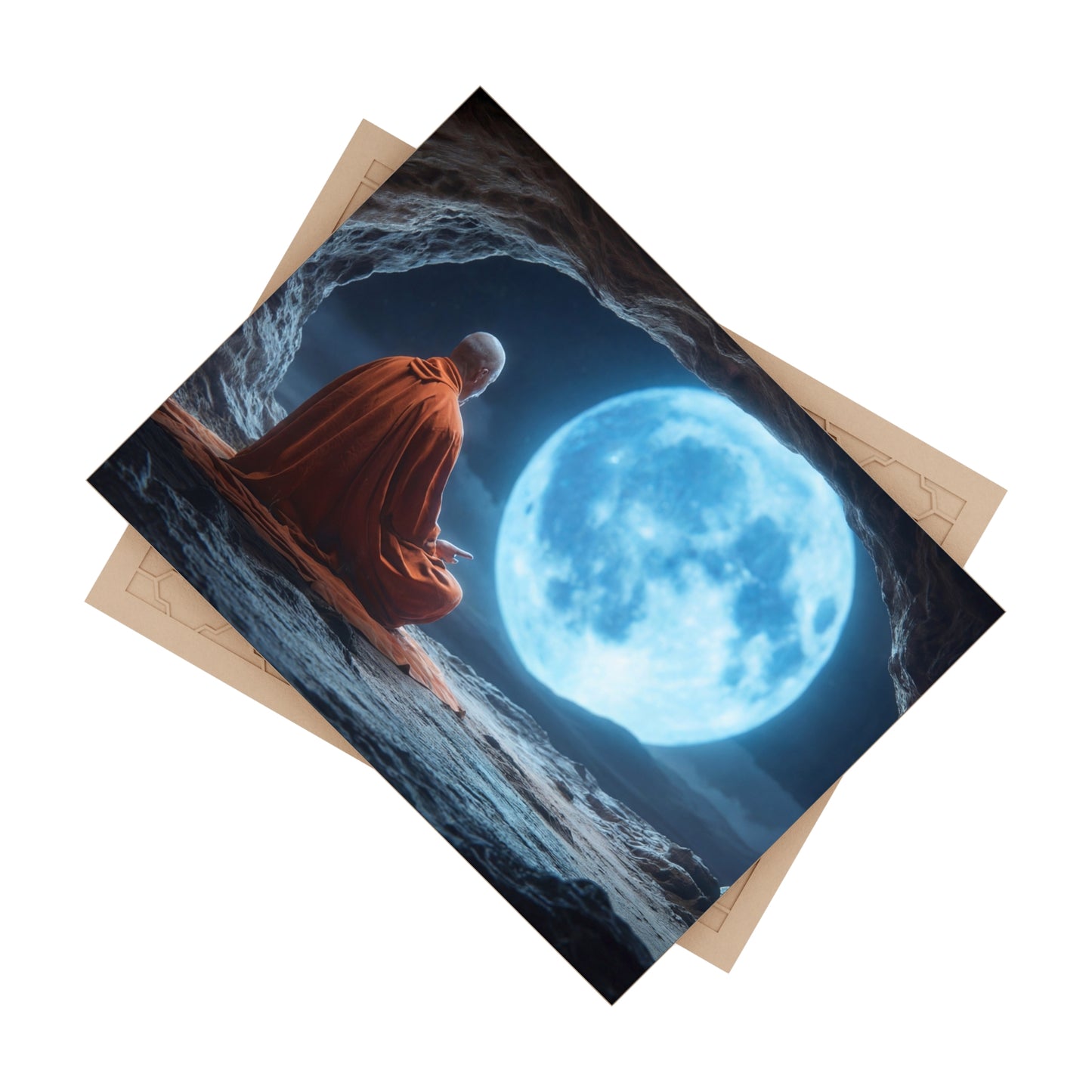 Monk Under Blue Moon Ceramic Photo Tile – Solitude in Stone