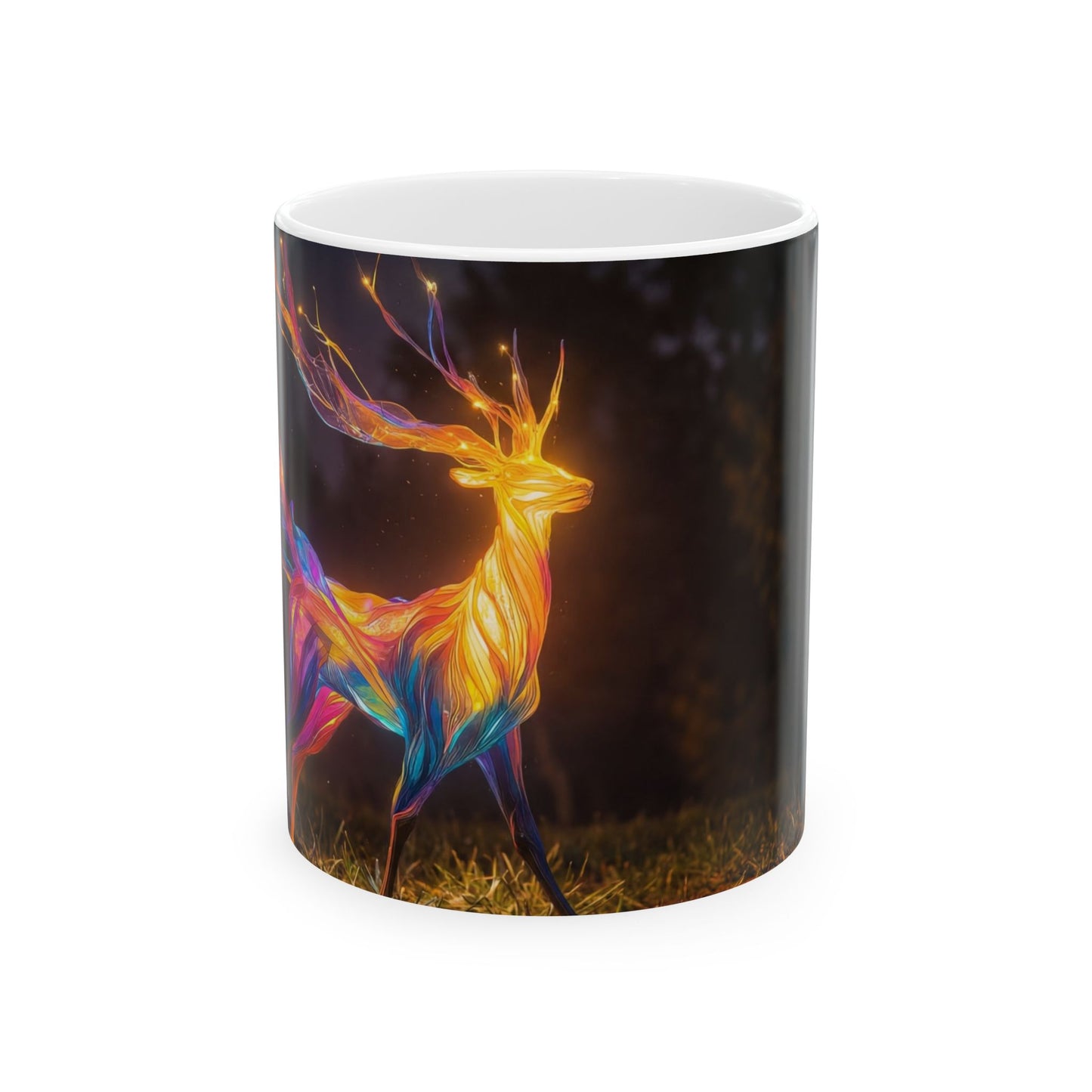 Chromatic Stag Ceramic Mug – Night Garden Luminescence