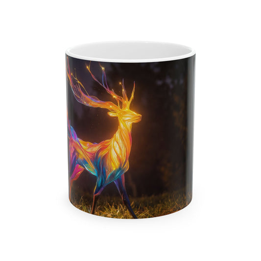 Chromatic Stag Ceramic Mug – Night Garden Luminescence