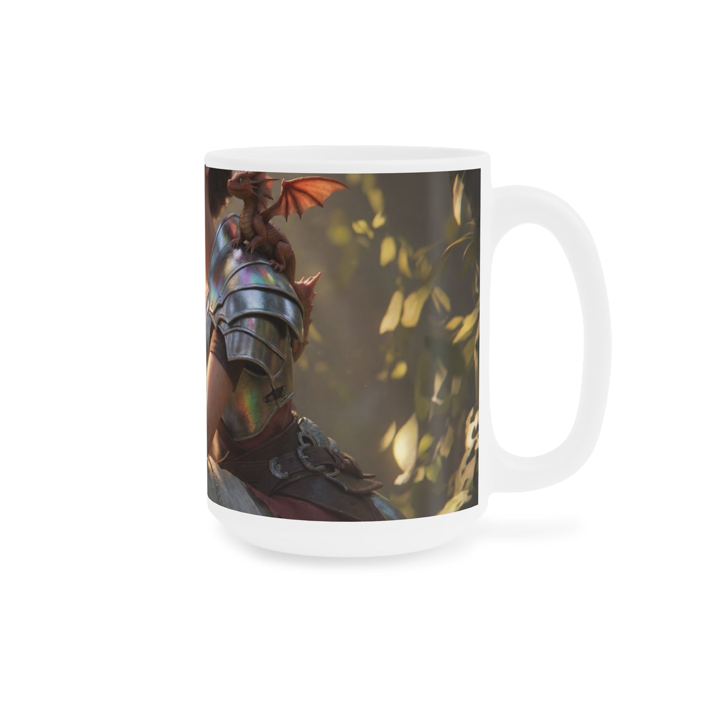 Elf Sentinel Ceramic Mugs (11oz\15oz\20oz) – Sunlit Grove with Tiny Dragon Companion