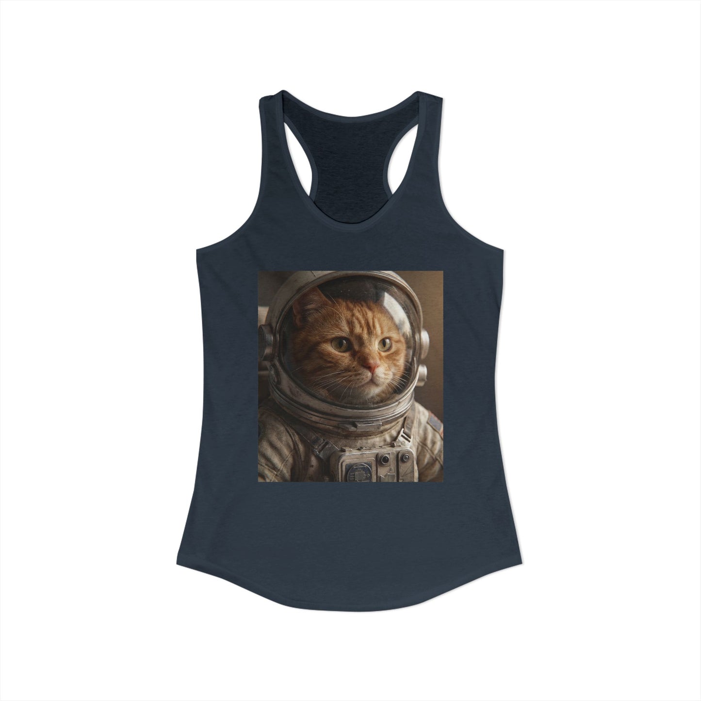 Astronaut Cat Women's Ideal Racerback Tank – Metallic Suit & Amber Eyes