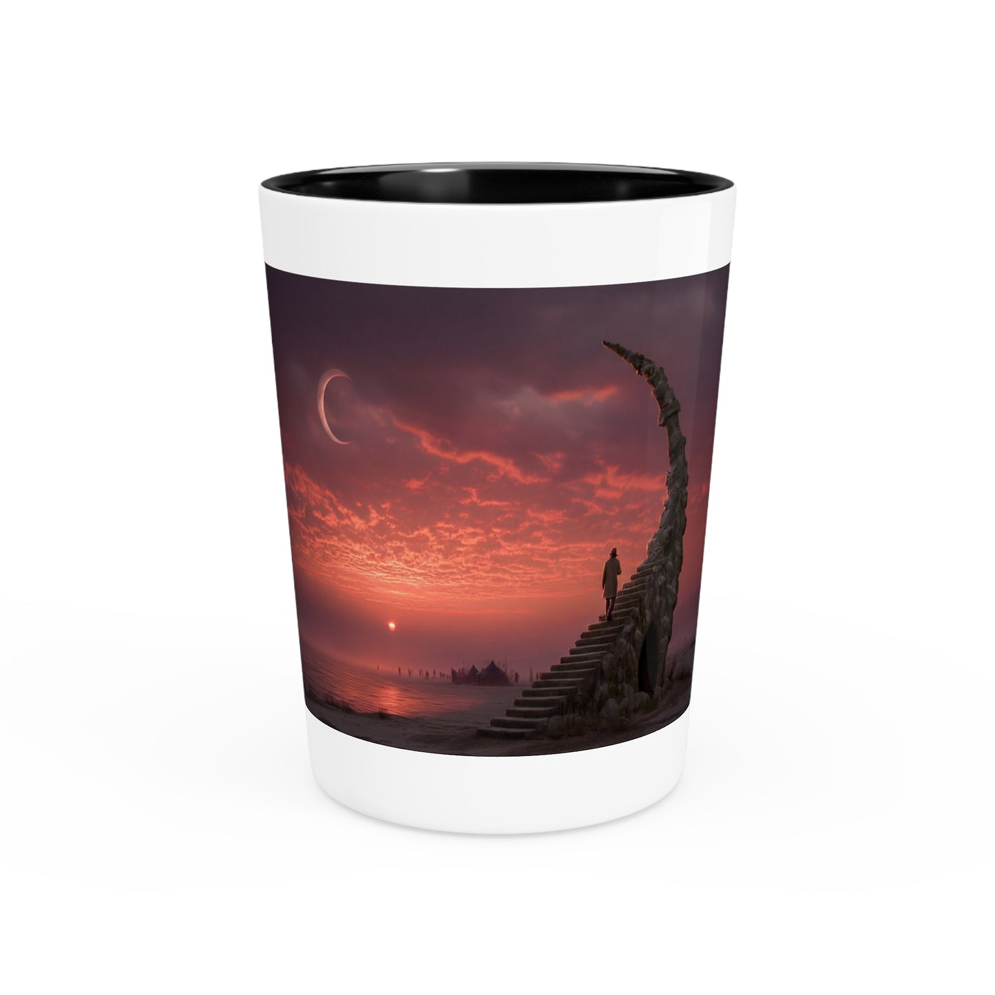 Moonlit Staircase Shot Glass – Crimson Horizon Sentinel Design