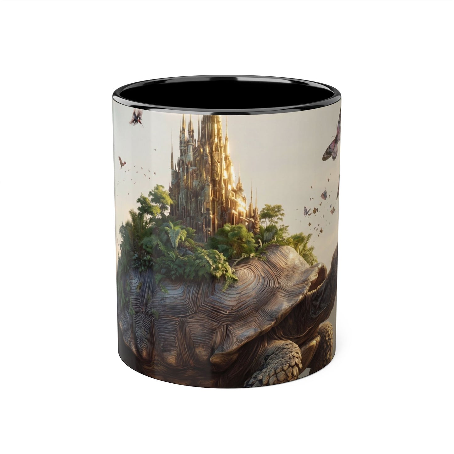 Mythic Tortoise Castle Mug – Golden Spire & Lush Grove Accent Mugs, 11oz