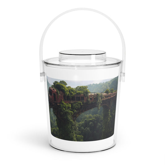 Abandoned Train Over Bridge Ice Bucket with Tongs – Verdant Ruin Dreamscape