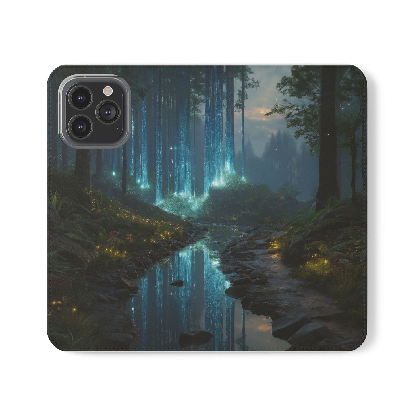 Bioluminescent Forest Flip Cases – Cyan Lightfall Stream Cover