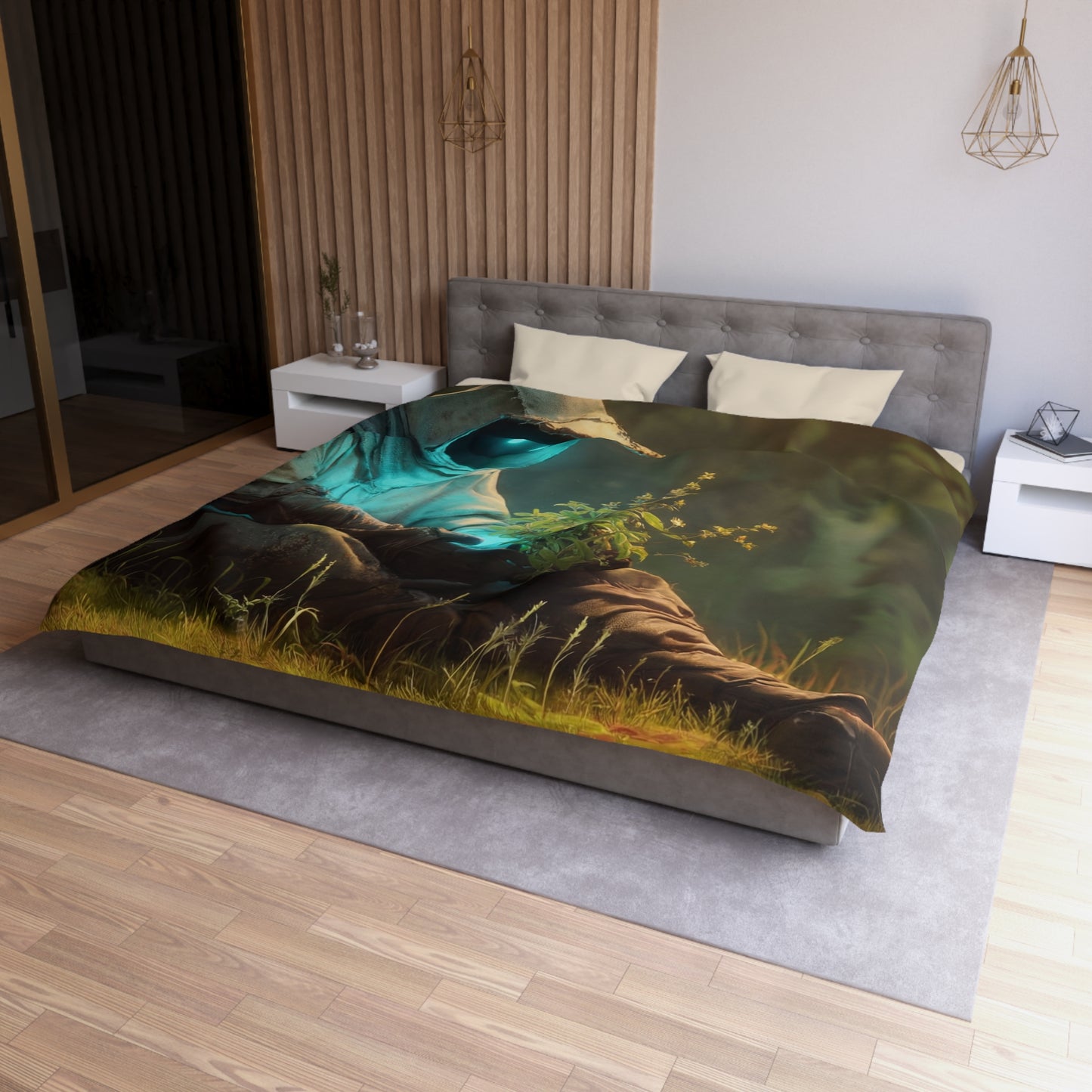 Forest Sentinel Microfiber Duvet Cover – Glowing Eye in the Twilight Grove