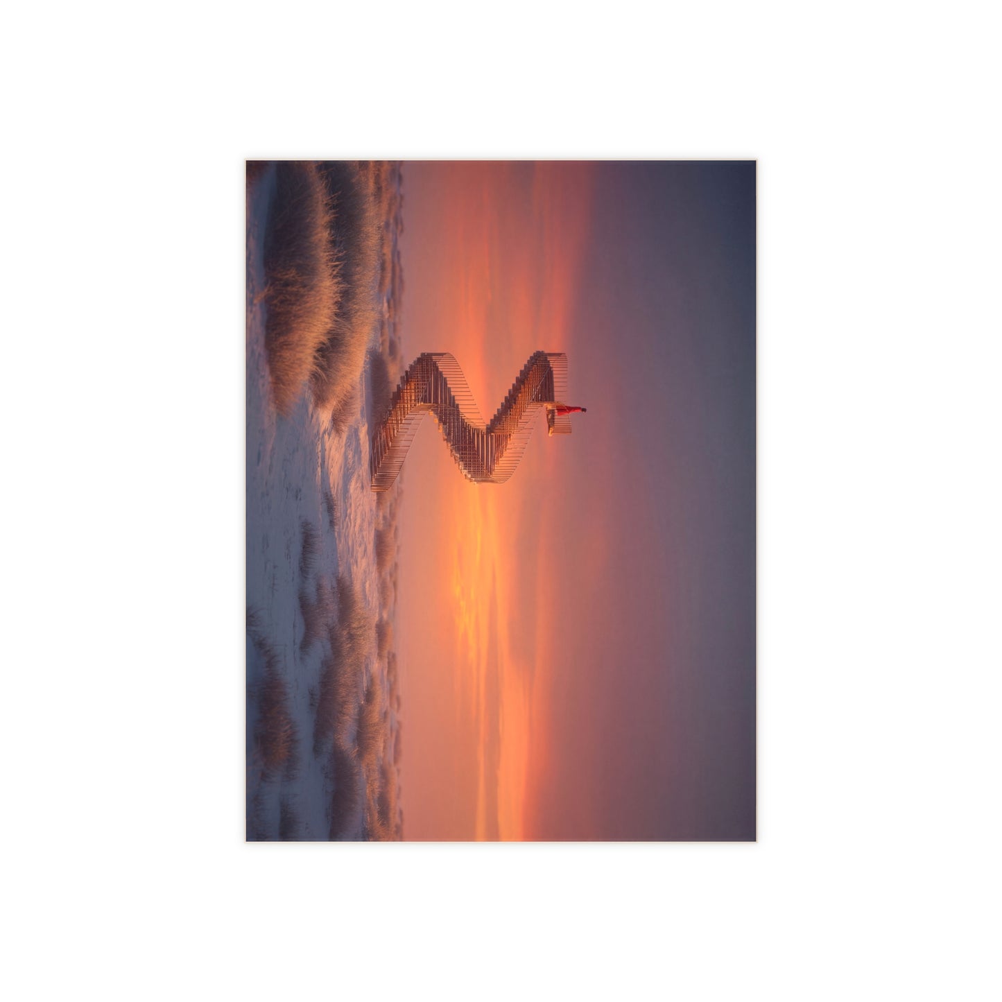 Solitary Spiral Staircase Ceramic Photo Tile – Sunset Ascension in a Whispering Dune
