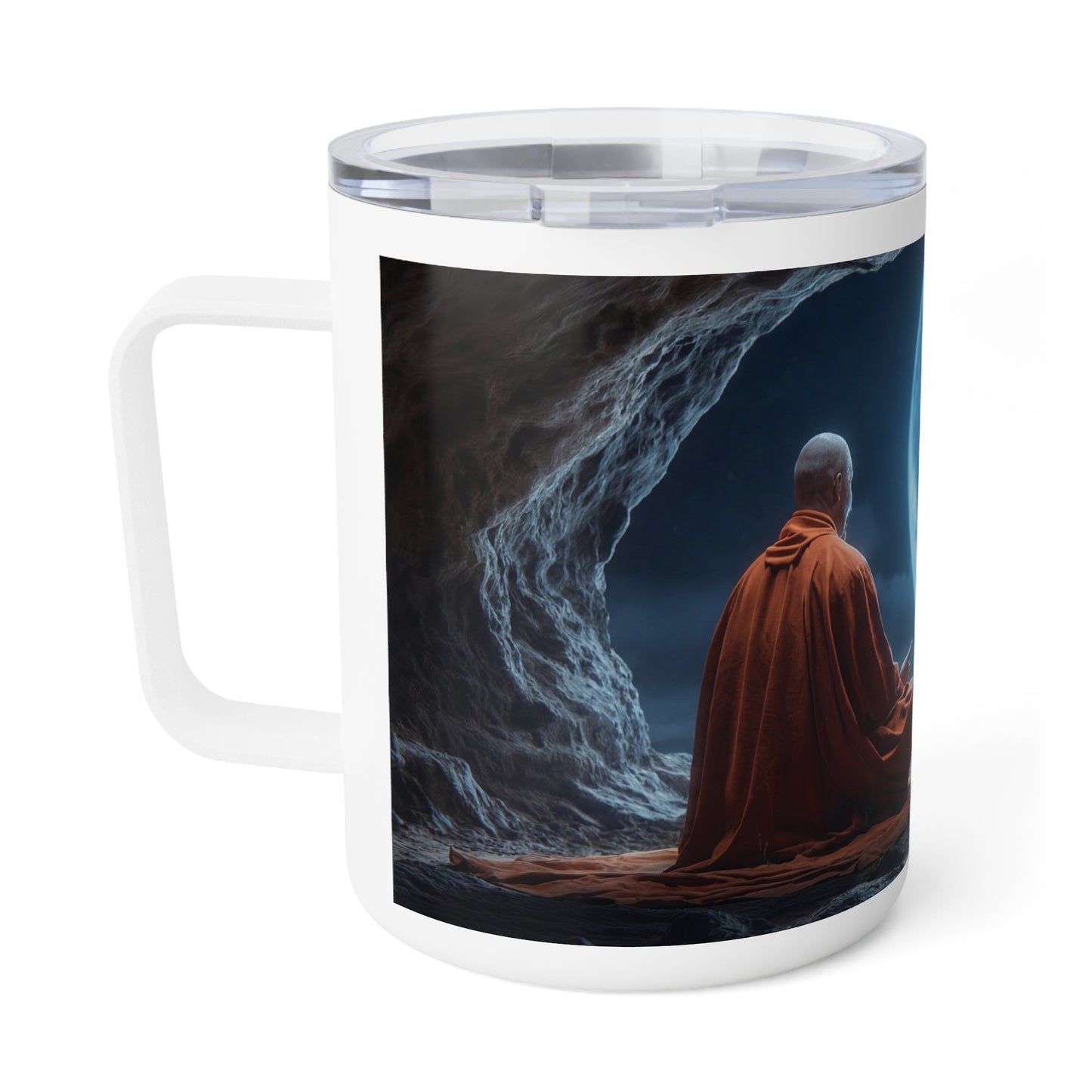 Moonlit Monk Meditation Mug – Serene Blue Glow Night Scene