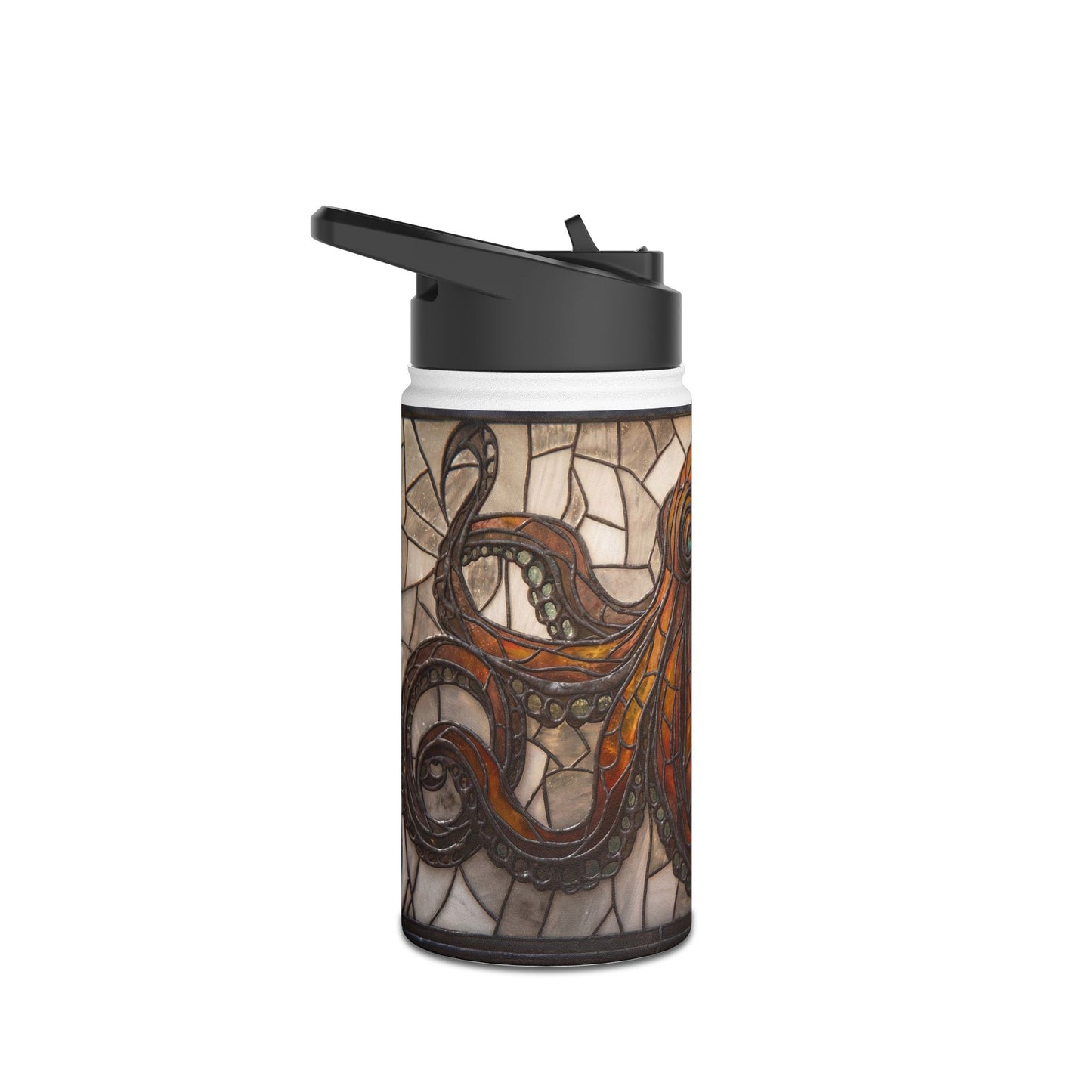Stained Glass Octopus Water Bottle – Amber Abyss Guardian