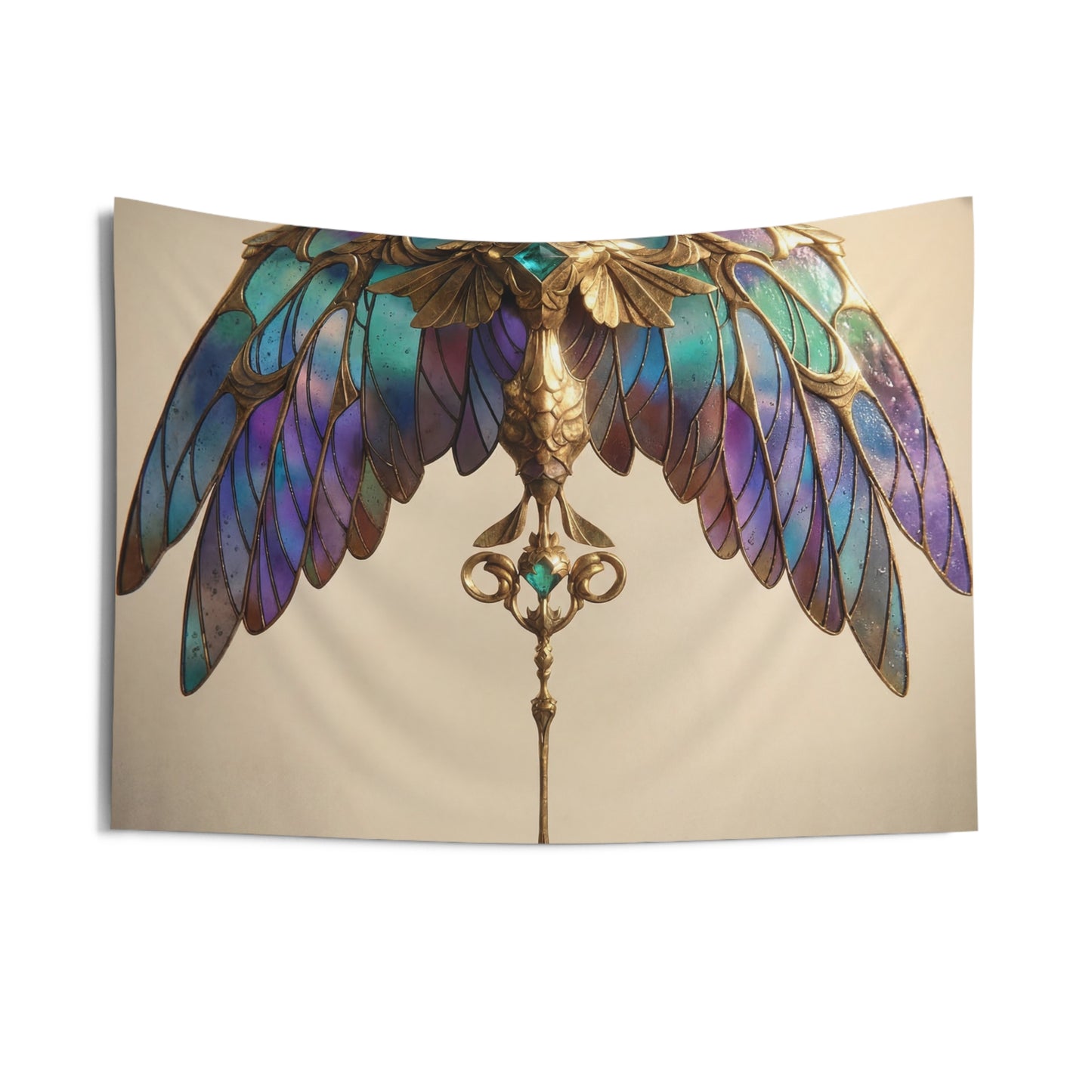 Celestial Phoenix Wand Tapestry – Starlit Wings & Emerald Heart