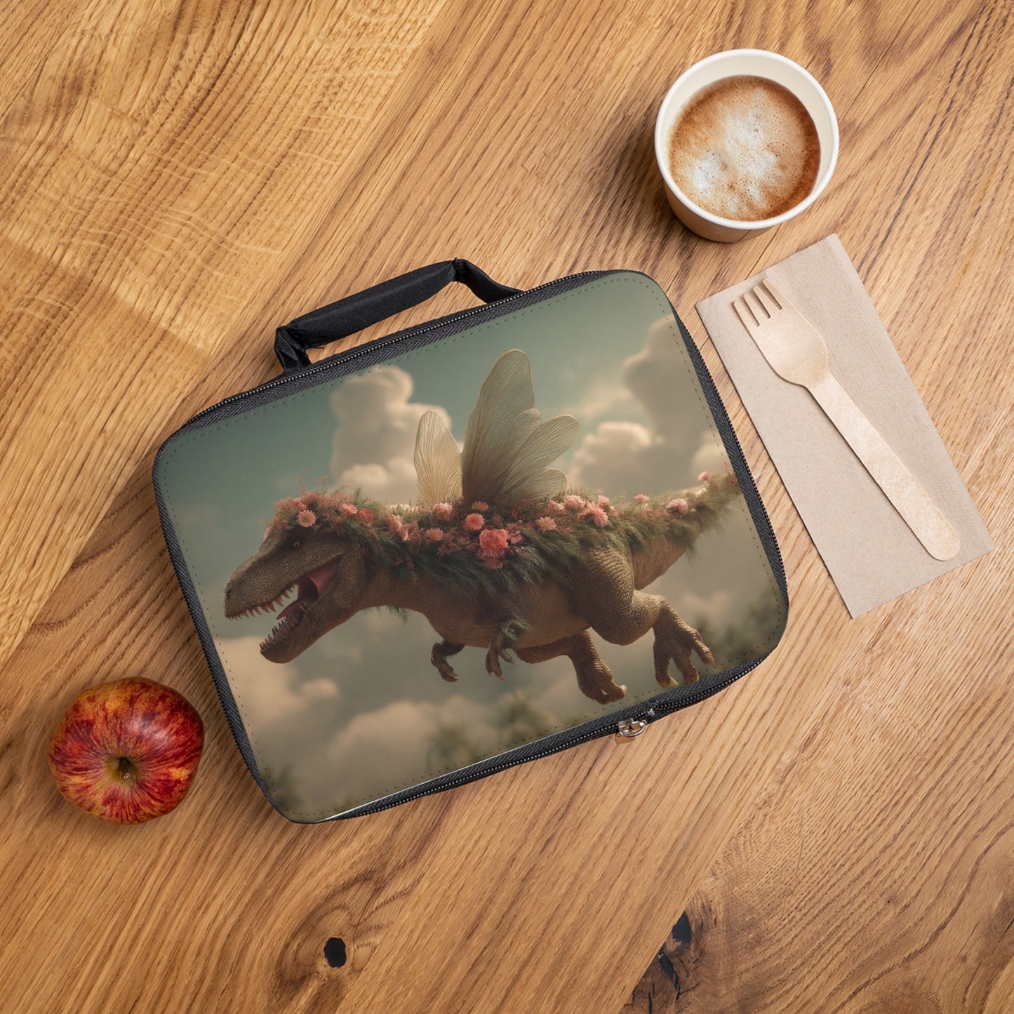 Floral Tyrant Lunch Bag – Soaring Through Clouds with Petals and Wings