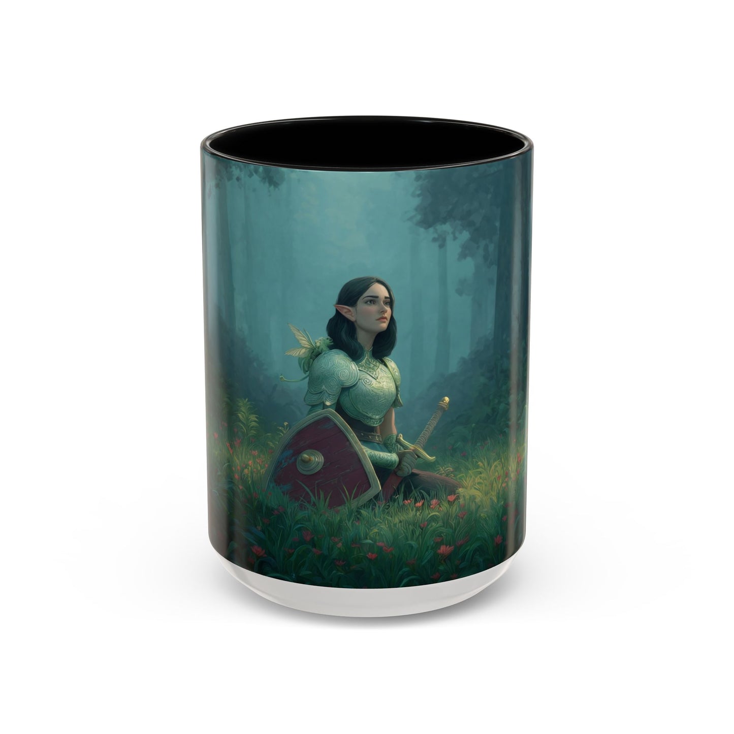 Sentinel in Mist Accent Coffee Mug (11, 15oz) – Guardian of the Whispering Woods