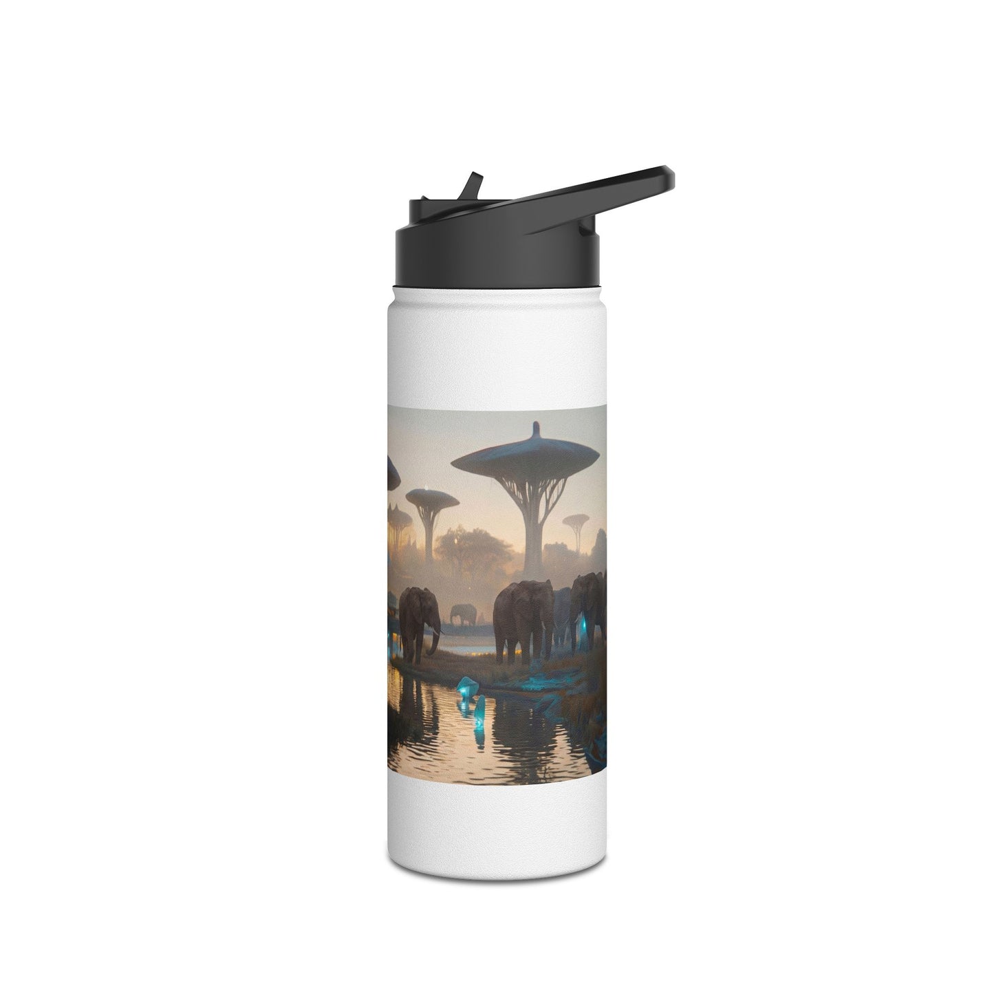 Misty Savannah Elephants Stainless Steel Water Bottle, Standard Lid – Dawn’s Whispering Herd