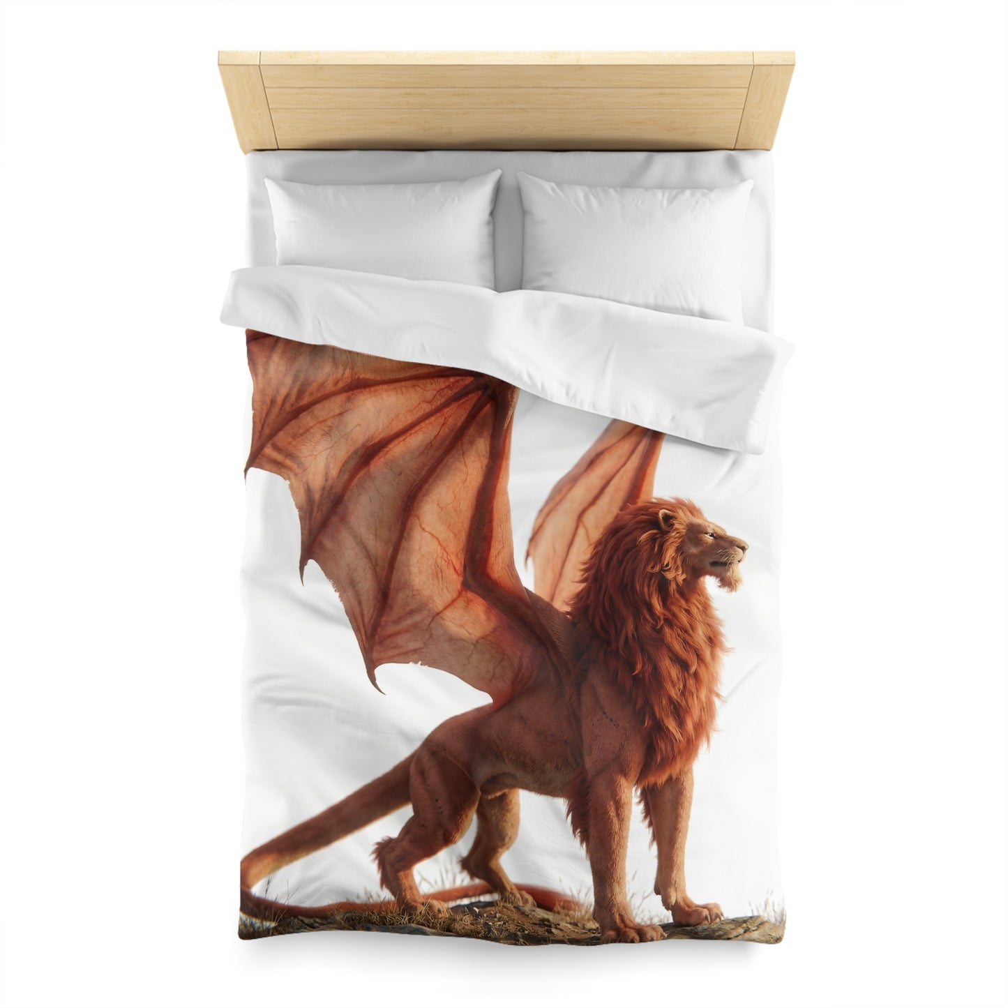 Winged Lion Sentinel Microfiber Duvet Cover – Sunset Throne of Warmth