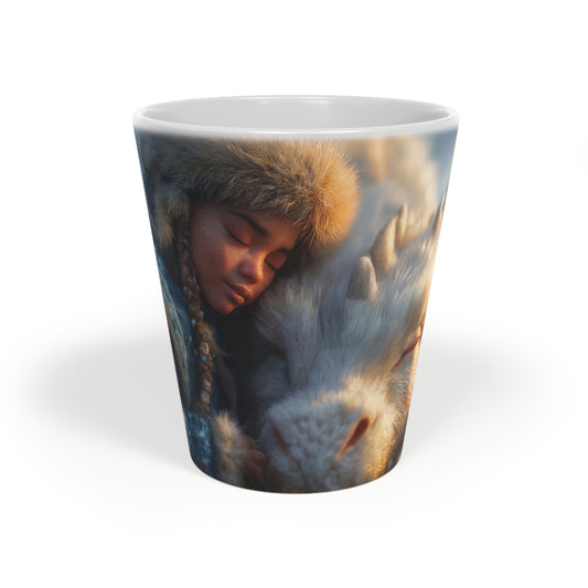 Sleeping Dragon & Girl Latte Mug, 12oz – Frostlight Guardian Dreamscape