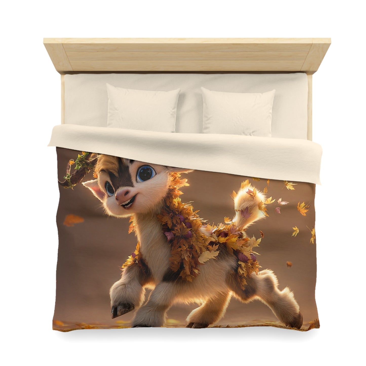 Autumn Sprout Goat Microfiber Duvet Cover – Golden Leaf Dance in Warm Light