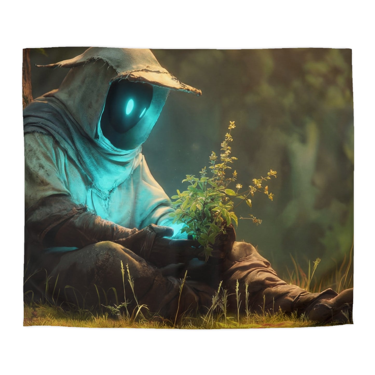 Forest Sentinel Microfiber Duvet Cover – Glowing Eye in the Twilight Grove